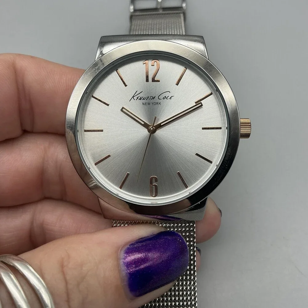 Kenneth Cole Mens Watch 42mm Silver Dial Stainless Mesh Band KCW3062 New Battery